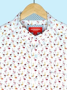 Men’s Johnston & Murphy Short Sleeve Performance Fabric Flamingo Shirt Size M